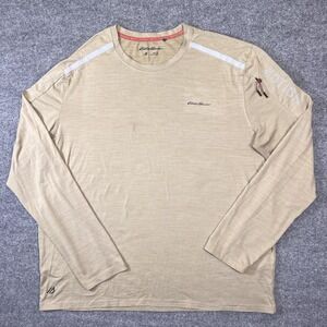 Eddie Bauer Motion Shirt Mens XL Beige Long Sleeve Performance Tee Top Hiking